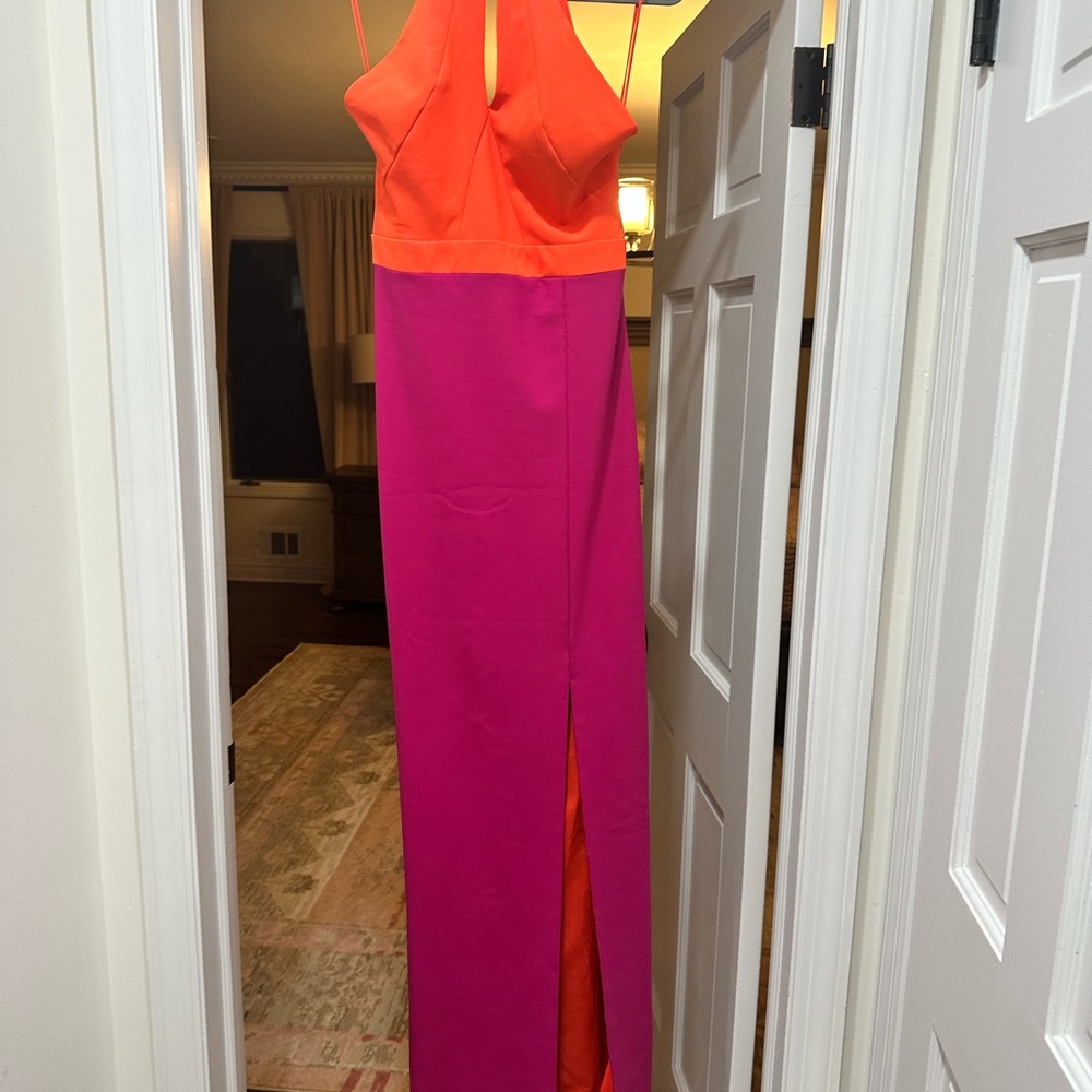 Nicole Miller Backless colorblock cross front dress